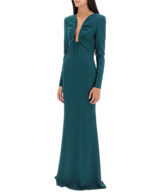 Roland Mouret Green Maxi Dress With Plunging Neckline