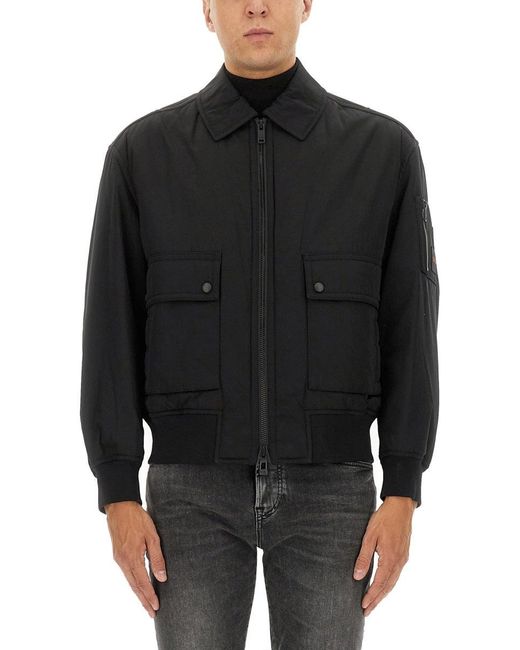 BOSS Men's Black Bomber Jacket With Removable Lining