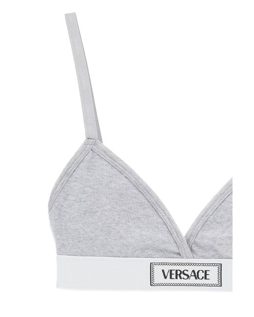 Versace White Bralette A Coste Con Logo '90s
