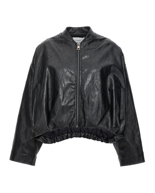 Nude Black Eco Leather Bomber Jacket Casual Jackets