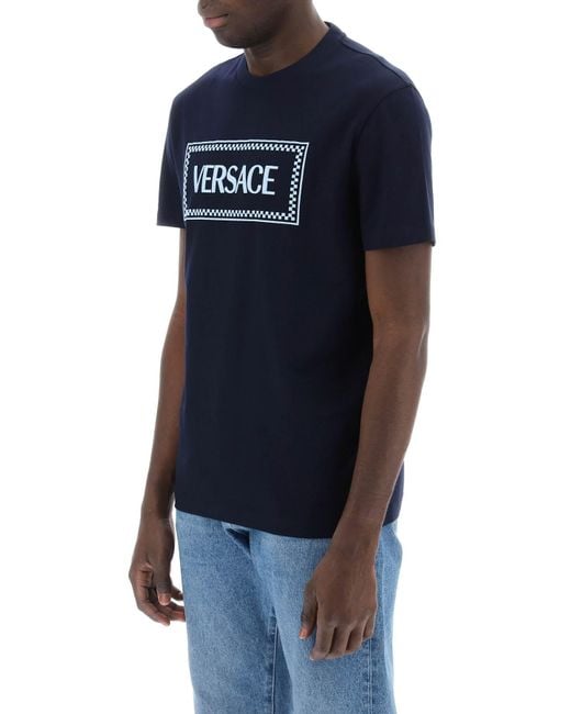 Versace Blue T Shirt Con Logo Ricamato for men