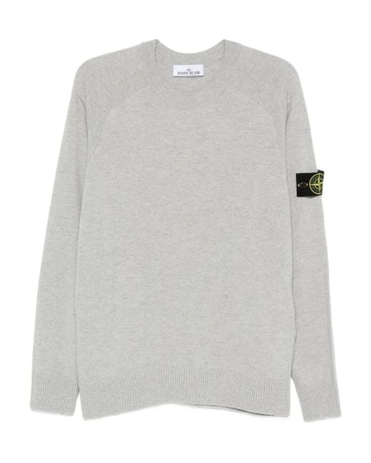 Stone Island Gray Lightweight Wool Crew Neck Sweater With Raglan Sleeves for men