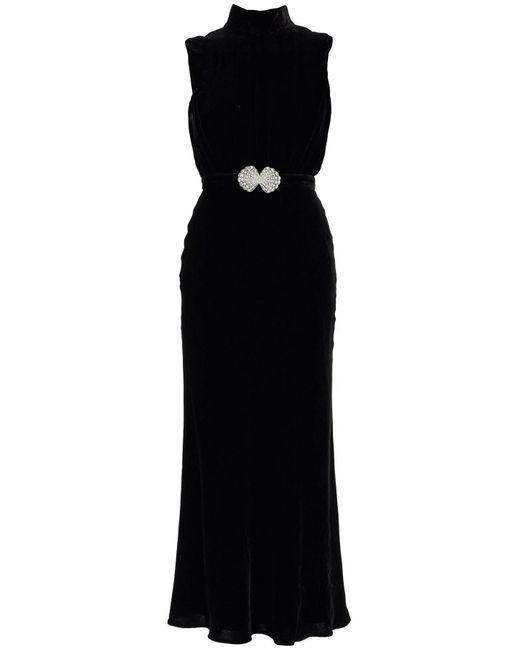 Saloni Black Midi Fleur Velvet Dress
