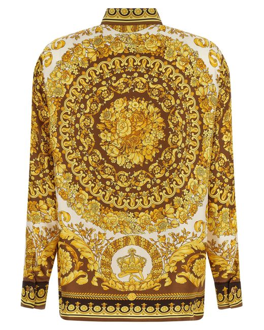 Versace Yellow Silk Shirt With 'Barocco' Print