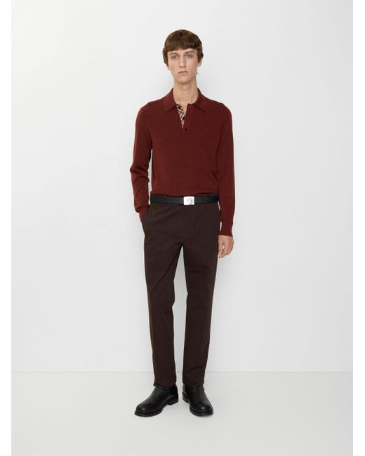 Burberry Brown Slim Fit Cotton Chino Trousers for men