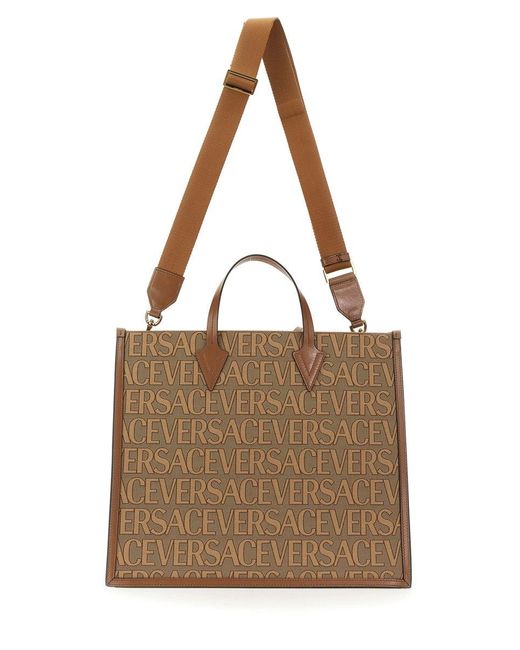 Versace Brown Allover Logo Shopper Handbag for men