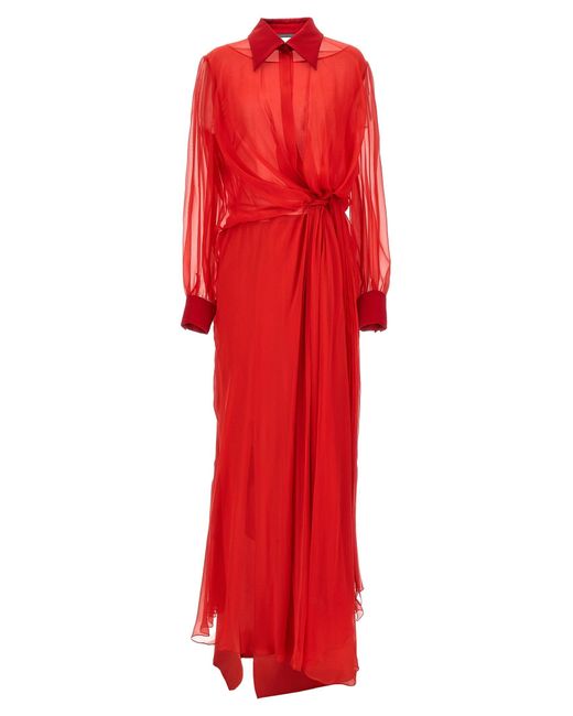 Abito lungo chiffon di Alberta Ferretti in Rosso | Lyst