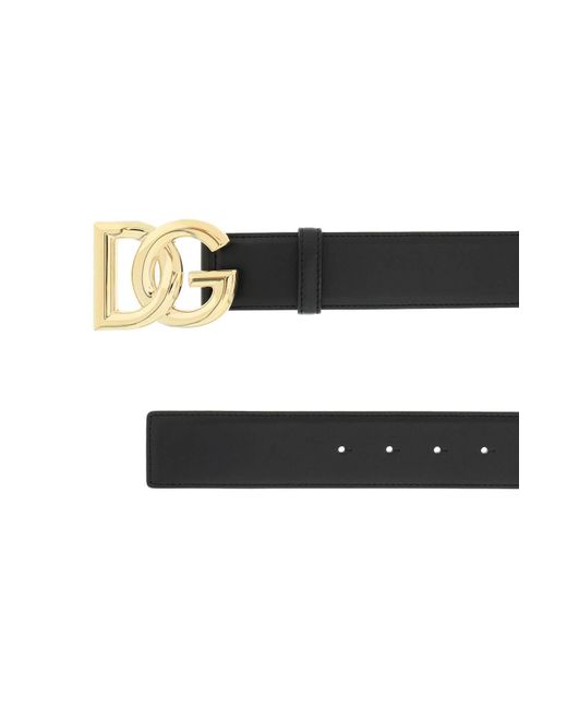 Dolce & Gabbana Leather Belt With Logo Buckle in Black | Lyst