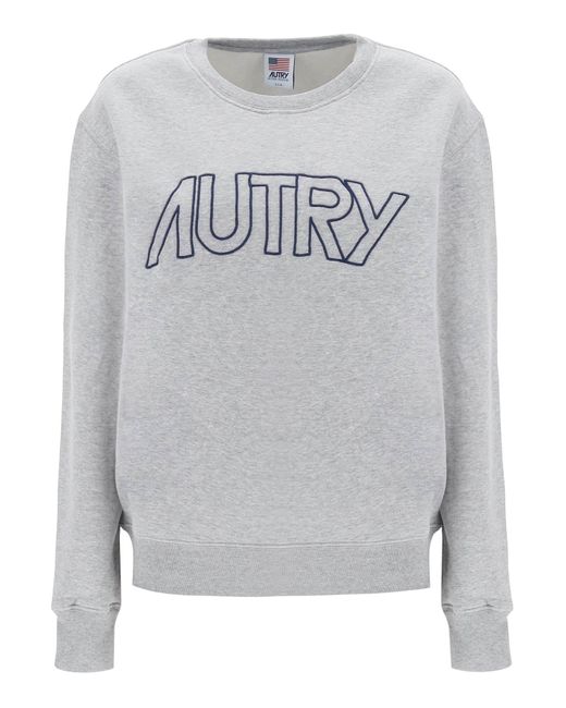 Autry Gray Crew Neck Sweatshirt With Logo Embroidery