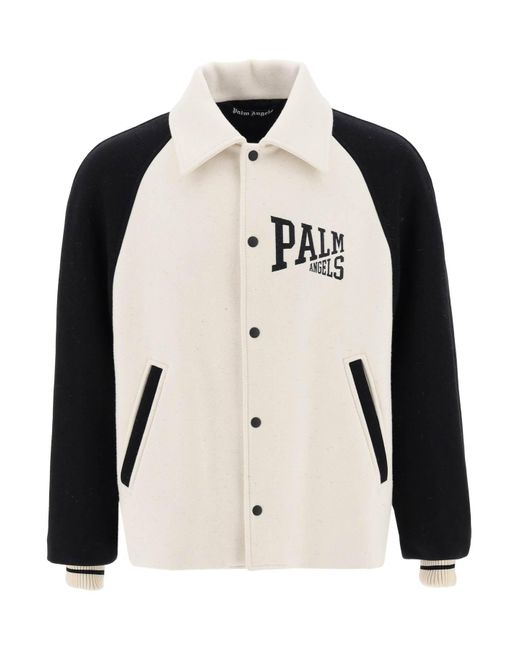Palm Angels Natural Wool Varsity Jacket With Embroidery for men