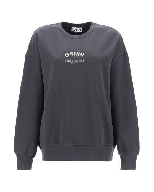 Ganni Gray Oversized Sweatshirt With Logo Print