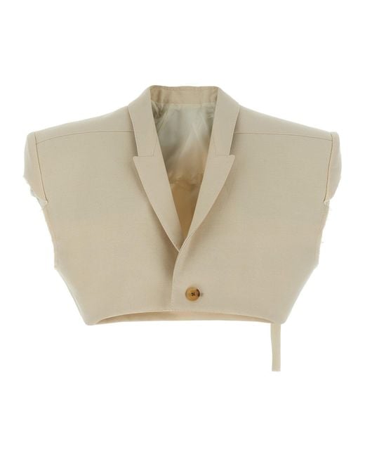 Rick Owens Natural Cropped Wool Blend Cotton Vest