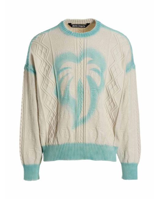 Palm Angels Green 'Sprayed Palm Fishermans' Sweater for men