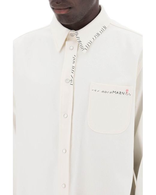 Overshirt In Drill Di Cotone di Marni in White da Uomo