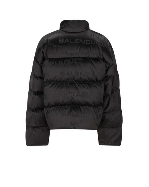 Balenciaga Black Nylon Down Jacket With All-Over Lettering Logo for men
