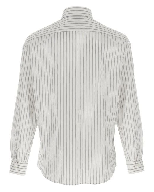 Brunello Cucinelli White Striped Canvas Shirt for men