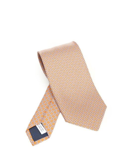 Ferragamo Natural Silk Tie With Gancini And Hearts Print Ties And Bow Ties for men