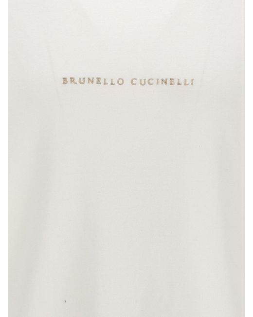 Logo Embroidery Felpe Bianco di Brunello Cucinelli in White da Uomo