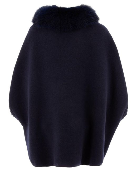 Giovi Blue Wool And Cashmere Poncho Coats