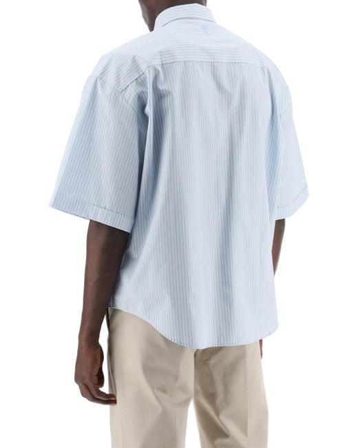 AMI Blue Short-Sleeved Striped Shirt for men