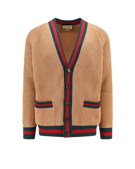 Cardigan in lana con dettaglio Web di Gucci in Brown da Uomo