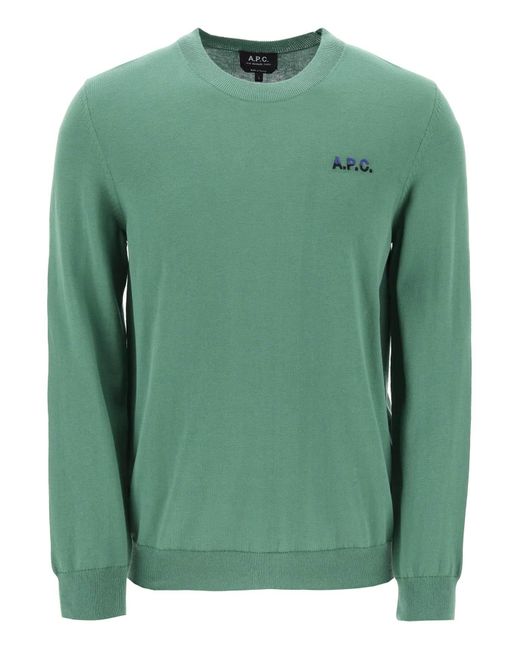 A.P.C. Green Crew Neck Cotton Sweater for men