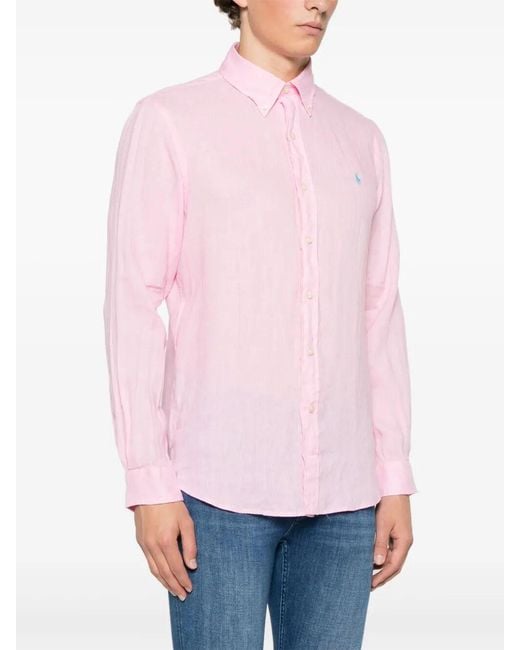 Polo Ralph Lauren Pink Custom Fit Linen Shirt for men