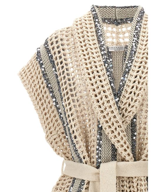 Brunello Cucinelli White Sleeveless Cardigan Sweater, Cardigans