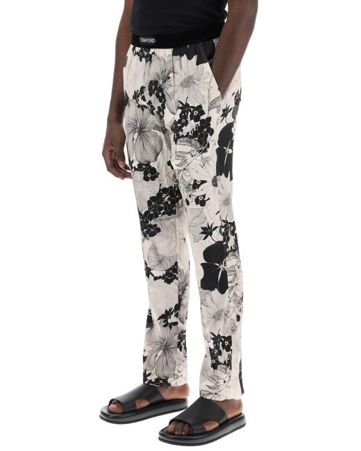 Tom Ford Black Pajama Pants In Floral Silk for men