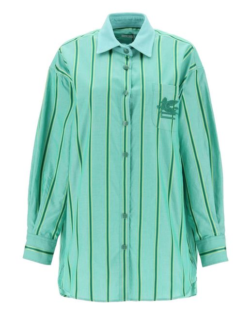 Etro Green Striped Mini Shirt Dress