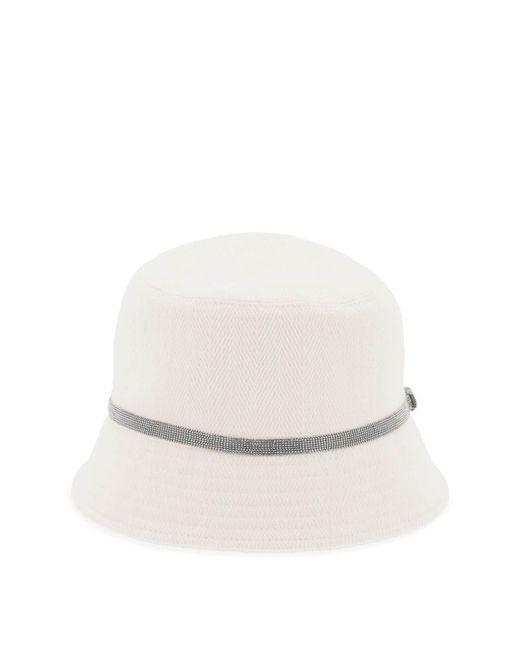 Brunello Cucinelli White Shiny Band Bucket Hat With