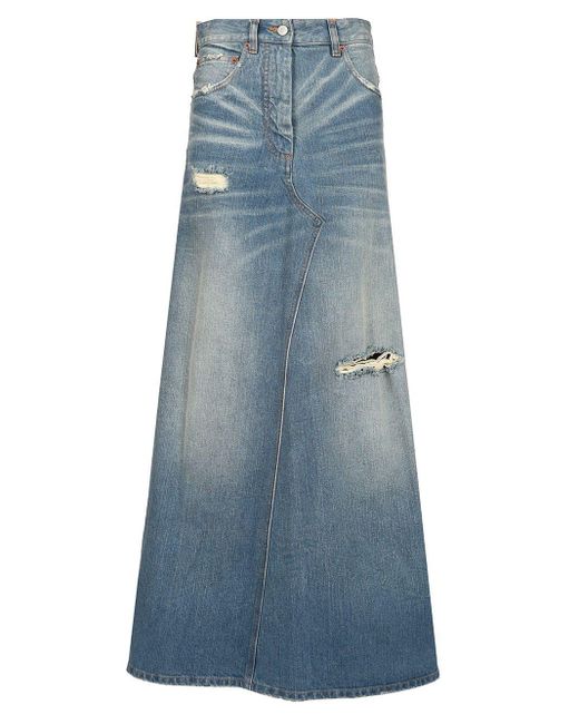 MM6 by Maison Martin Margiela Blue Stonewashed Denim Midi Skirt Skirts Light