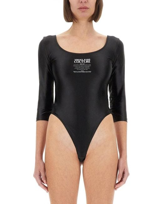Versace Jeans Couture Black Bodysuit With Logo Print