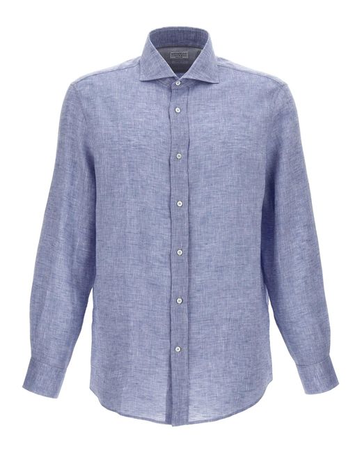 Linen Shirt Camicie Celeste di Brunello Cucinelli in Blue da Uomo