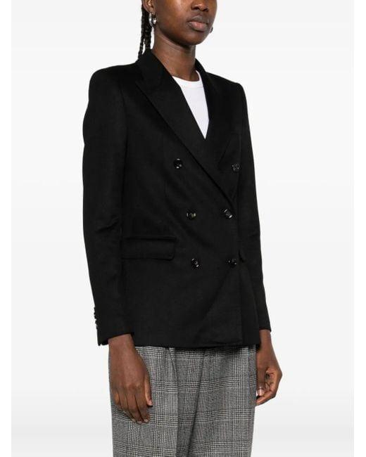 Tagliatore Black Double-Breasted Camel Wool Blazer