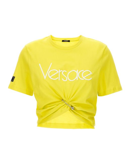 Logo Crop T Shirt Giallo di Versace in Yellow