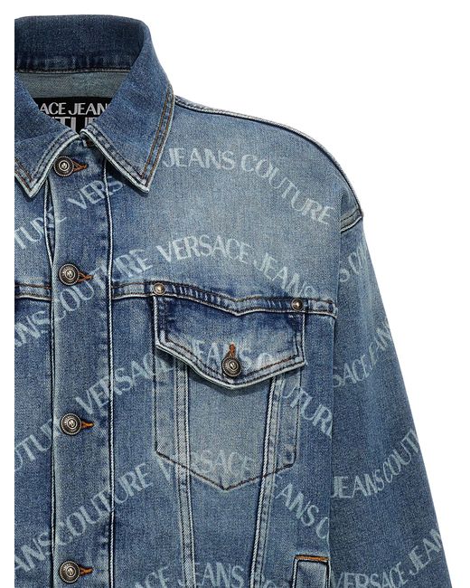 Logo Print Denim Jacket Giacche Celeste di Versace in Blue da Uomo
