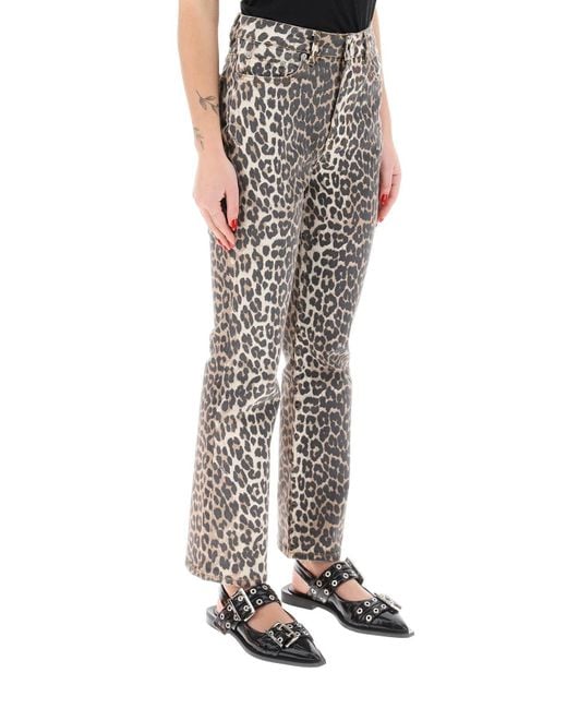 Ganni Leopard Print Denim Pants | Lyst