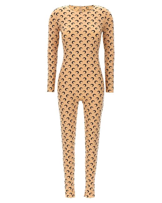 MARINE SERRE Natural 'Moon Printed' Catsuit