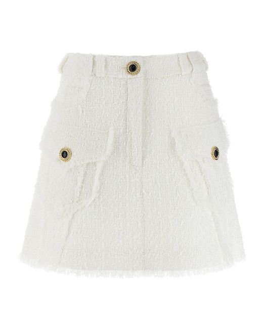 Balmain White Tweed Mini Skirt