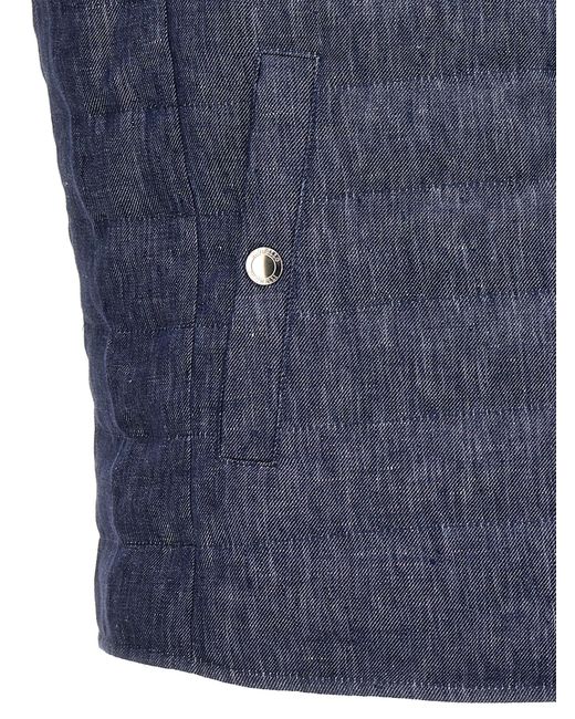 Brunello Cucinelli Blue Linen Sleeveless Down Jacket for men