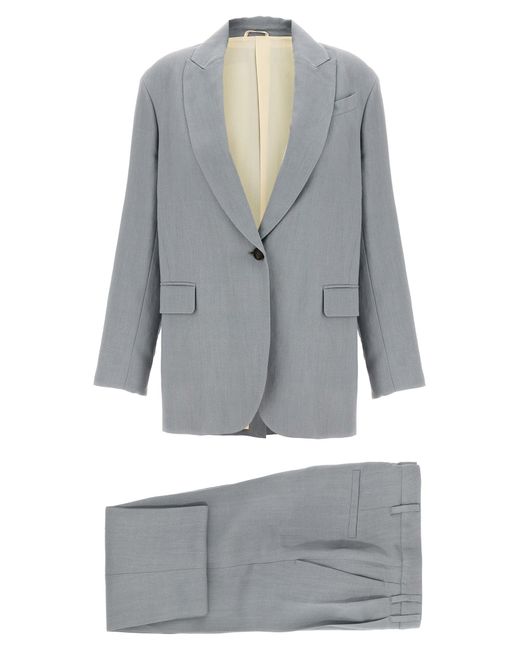 Brunello Cucinelli Gray Fluid Twill Set Blazer And Suits