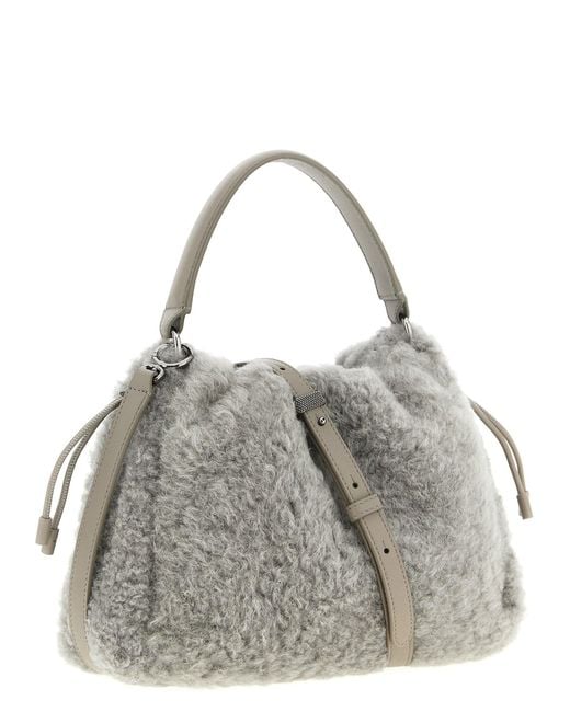 Brunello Cucinelli Gray Bucket Mellow Hand Bags