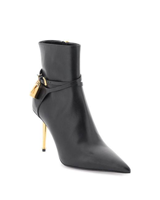 Tom Ford Black Leather Ankle Boots With Padlock
