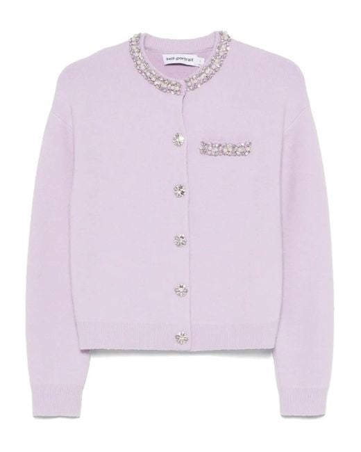 Self-Portrait Pink Cardigan With Crystals