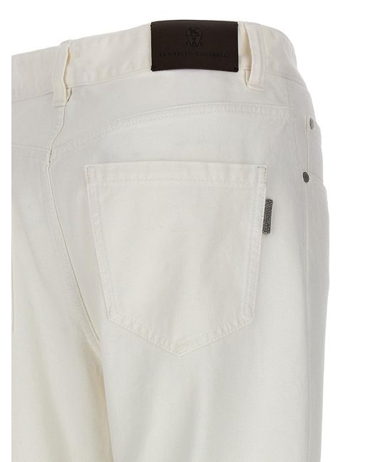 Straight Leg Jeans Bianco di Brunello Cucinelli in White