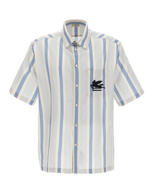 Etro White Logo Embroidery Striped Shirt for men