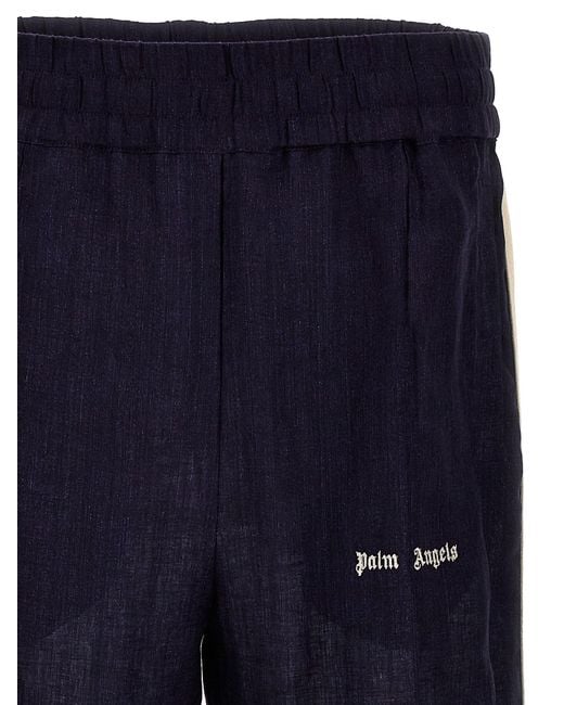 Palm Angels Blue Classic Logo Linen Track Pants for men