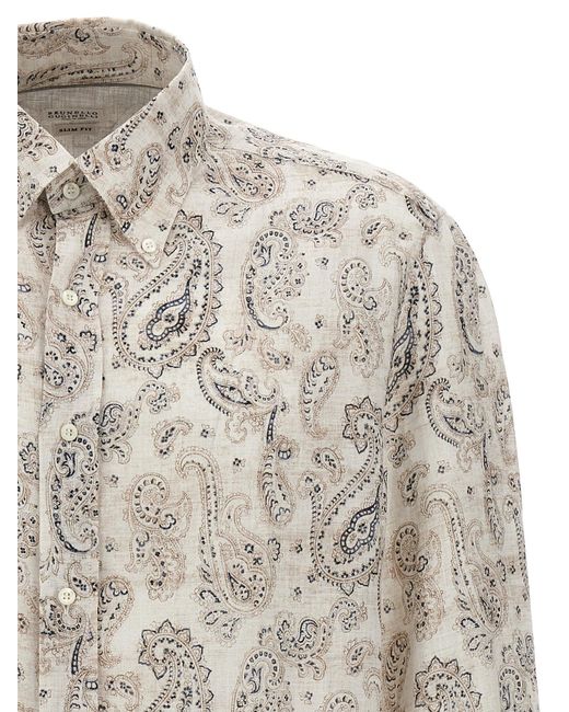 Printed Linen Shirt Camicie Multicolor di Brunello Cucinelli da Uomo