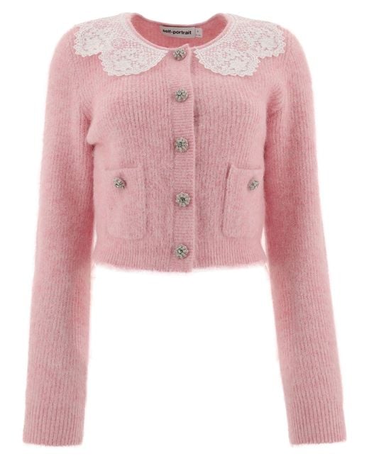 Self-Portrait Pink Lace-Collar Brushed Mini Cardigan